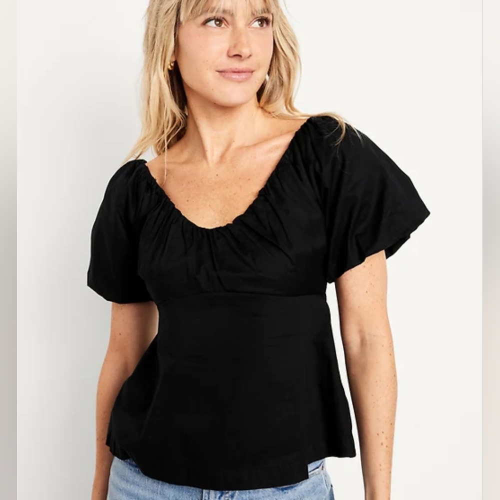 NWT - Waist-Defined Cotton Black Puff Sleeve Old Navy Top - Size Tall XXL